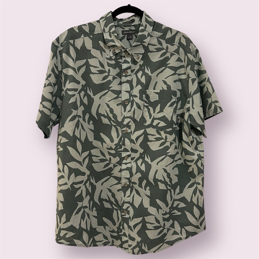 Eddie Bauer XL Green Print Baja Short Sleeve Shirt